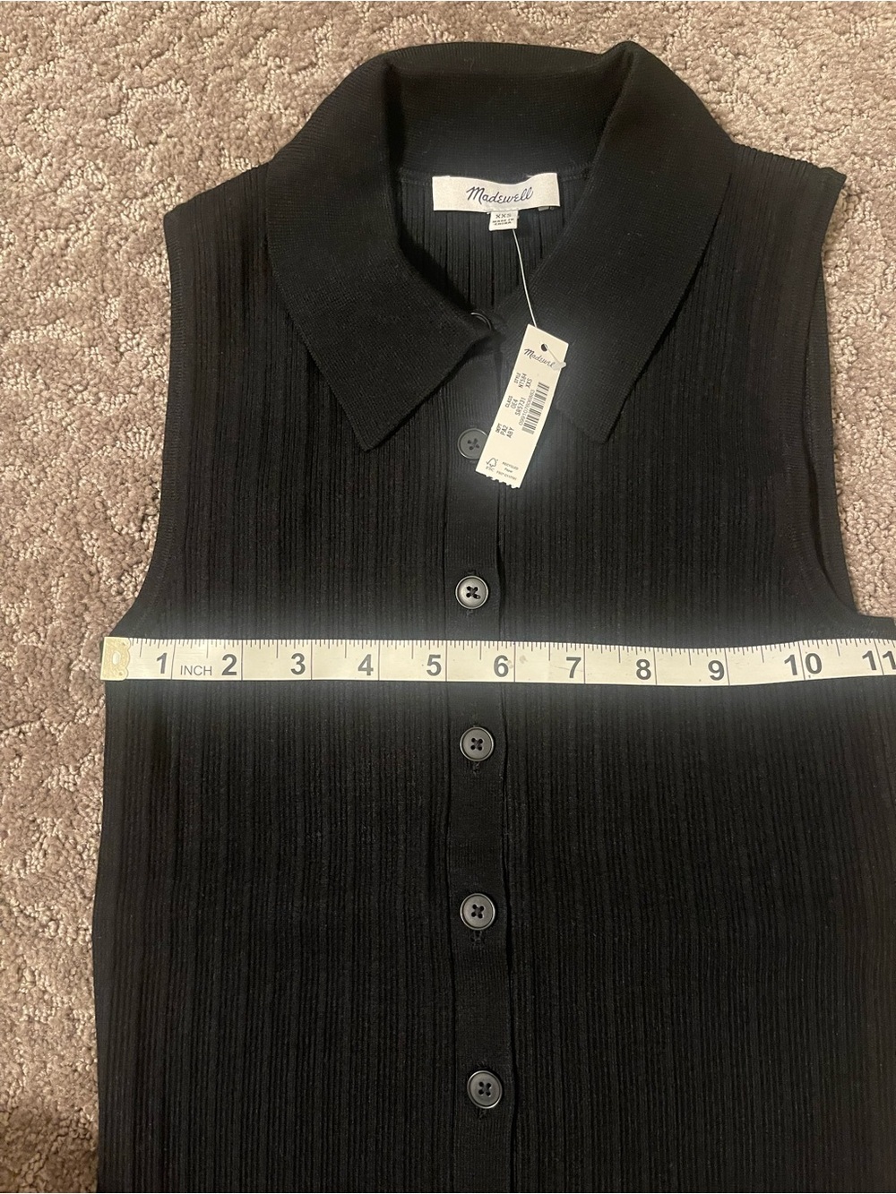 Madewell Black Ribbed Sleeveless Button-Front Collared Tank Top - Picture 6 of 7